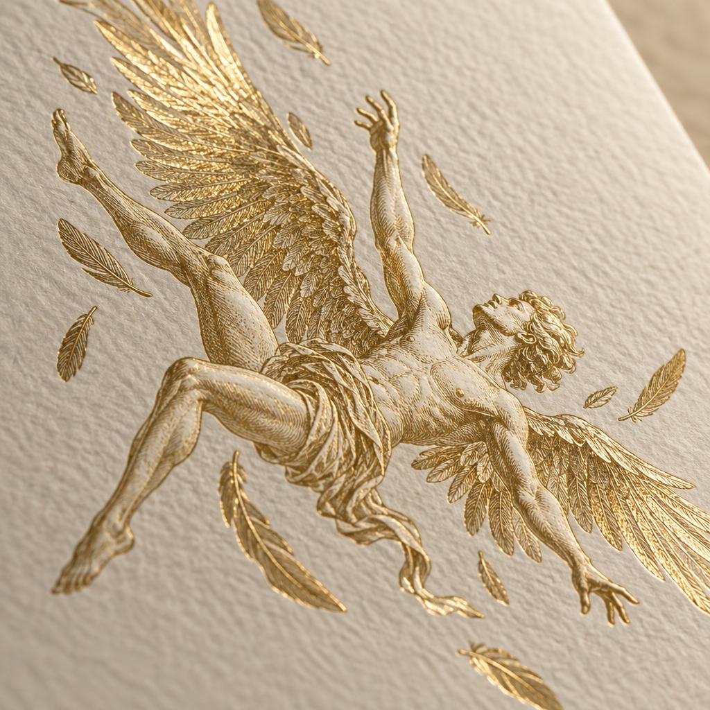 KLOW80 80 MG — gold foil falling Icarus artwork detail